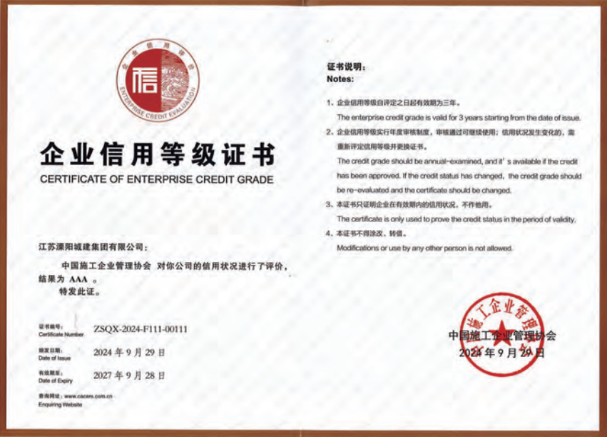 企業(yè)信用等級(jí)證書