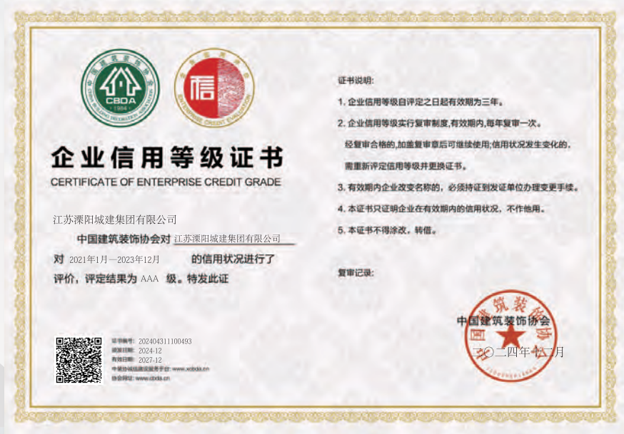 企業(yè)信用等級(jí)證書
